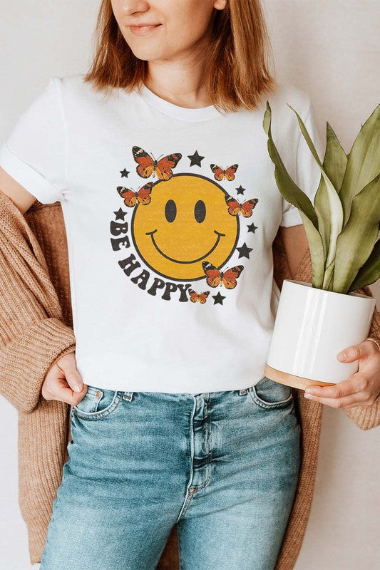 Be Happy Orange Graphic Tee