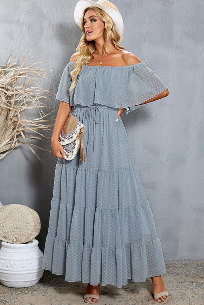 Swiss Dot Off Shoulder Tiered Maxi Dress