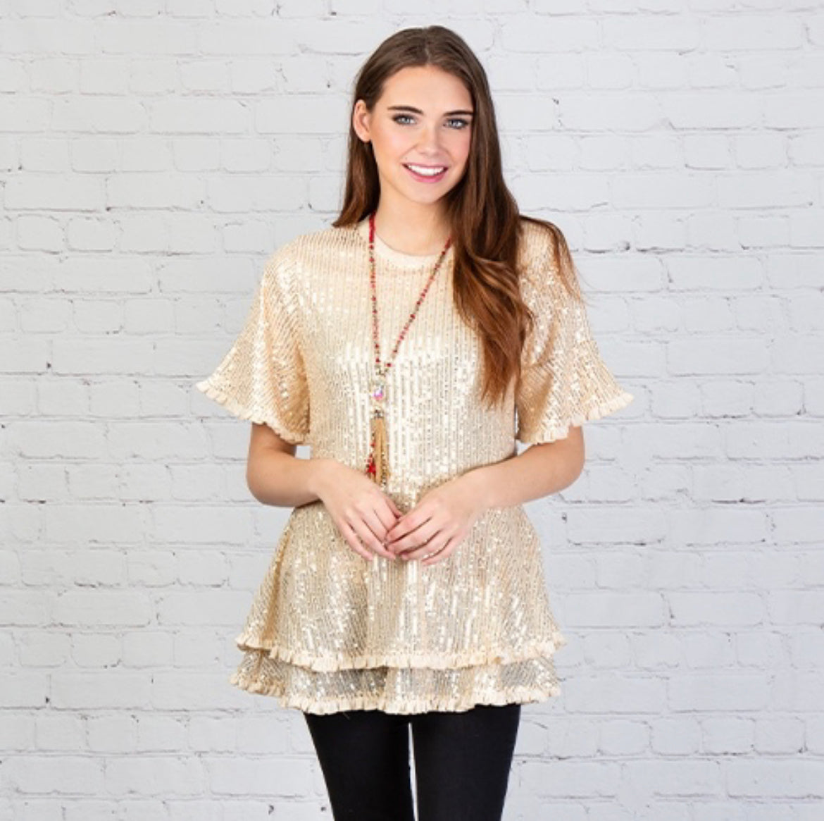 Sunshine & Rodeo Sequin Top with Flared Bottom