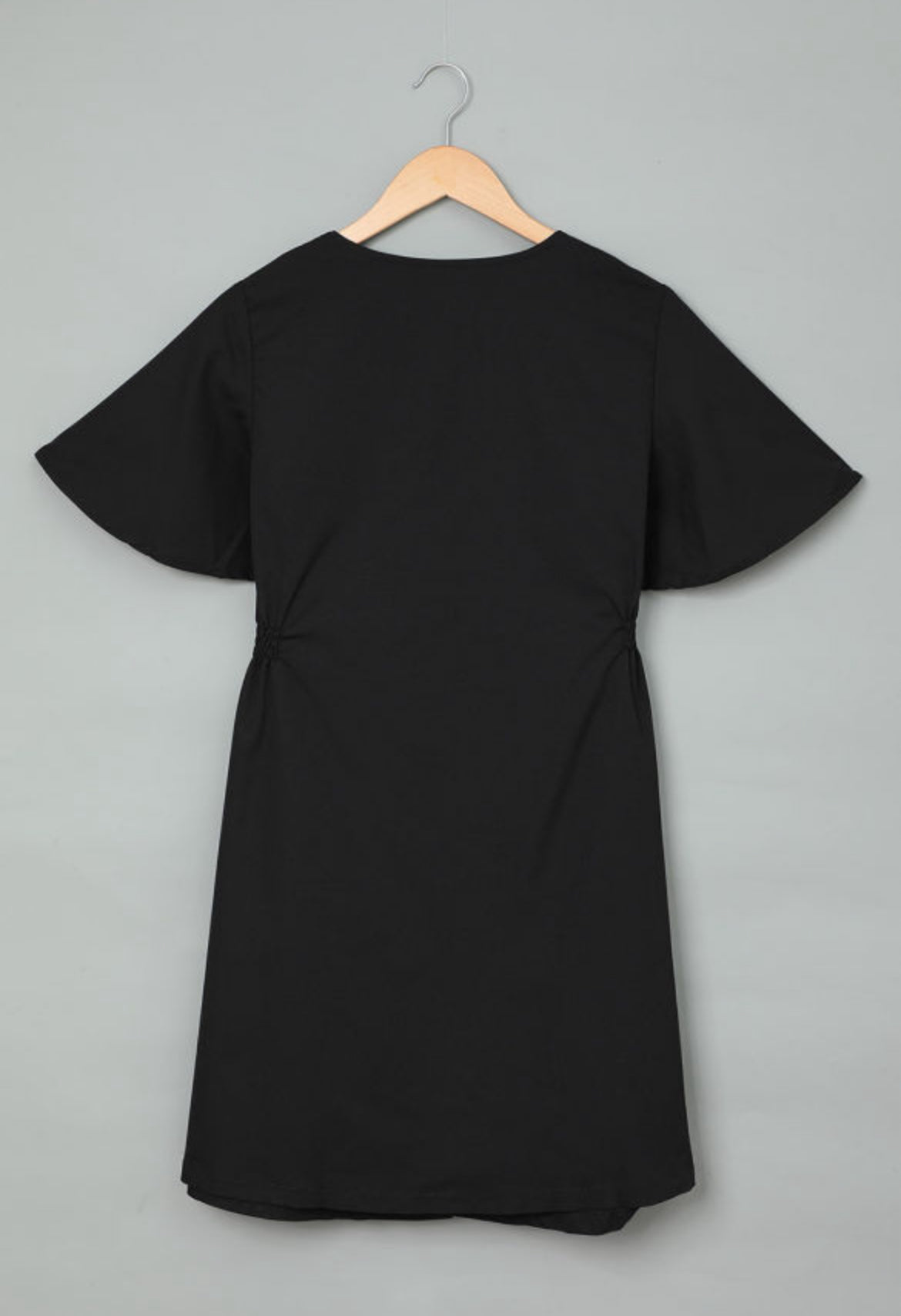 Black Flutter Sleeve V Neck Buttoned Maternity Dress