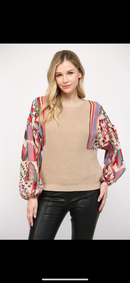 Fate by LFD Contrast Geo Print Sleeves Sweater