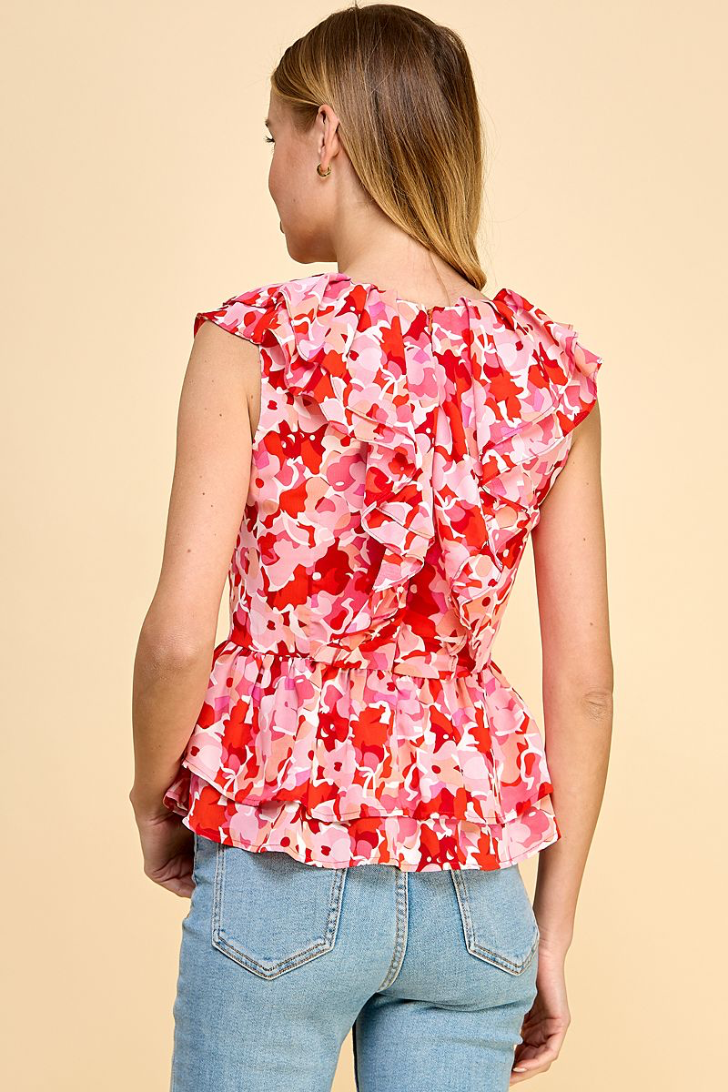 TCEC Floral V Neckline ruffle top