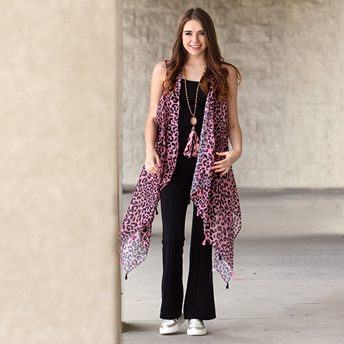 Pink Leopard Vest With Tassels