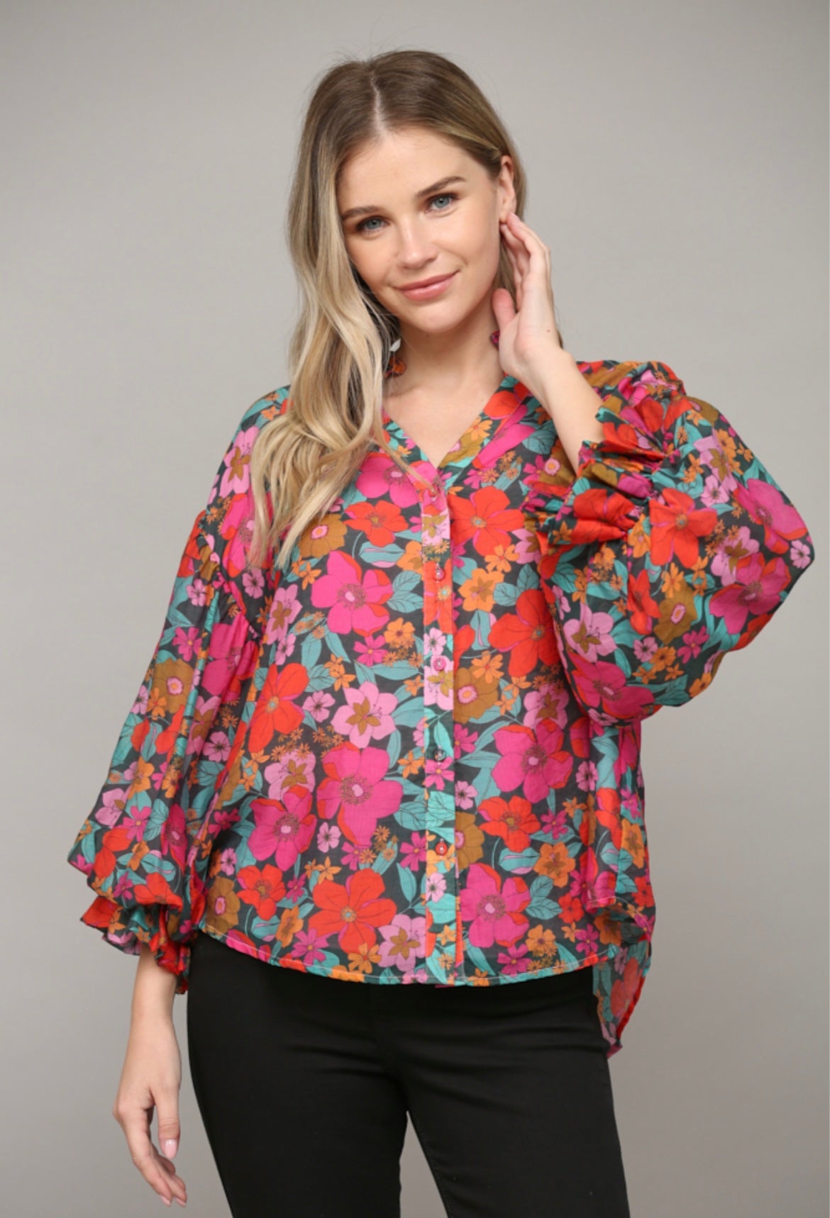 Fate by LFD Floral Bubble Sleeves Blouse