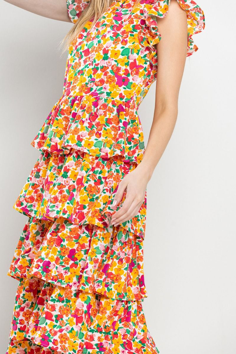 TCEC Floral Ruffled Midi Dress