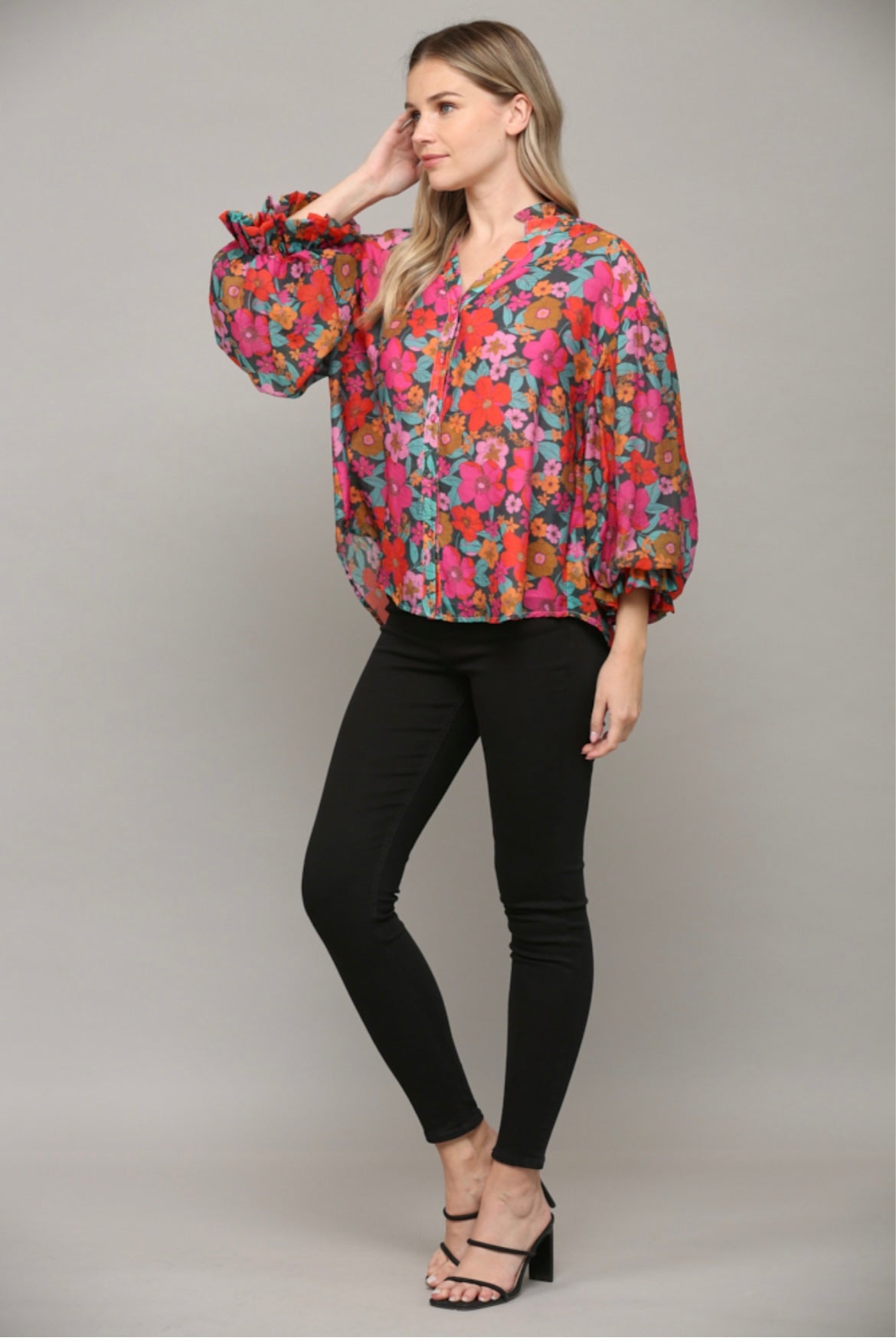 Fate by LFD Floral Bubble Sleeves Blouse