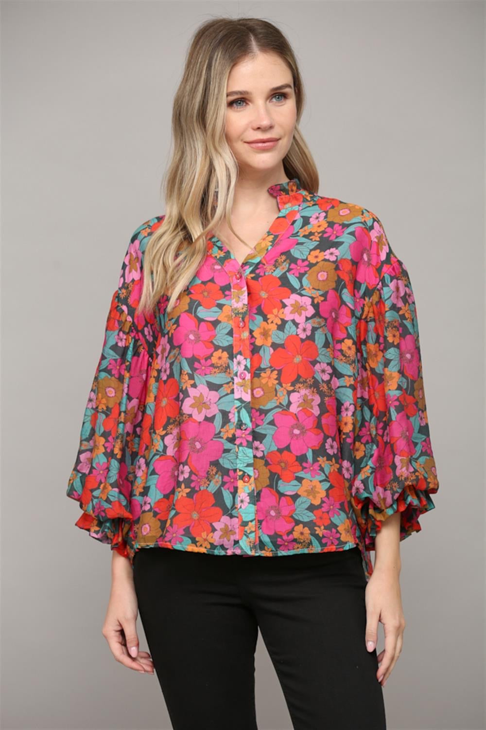 Fate by LFD Floral Bubble Sleeves Blouse