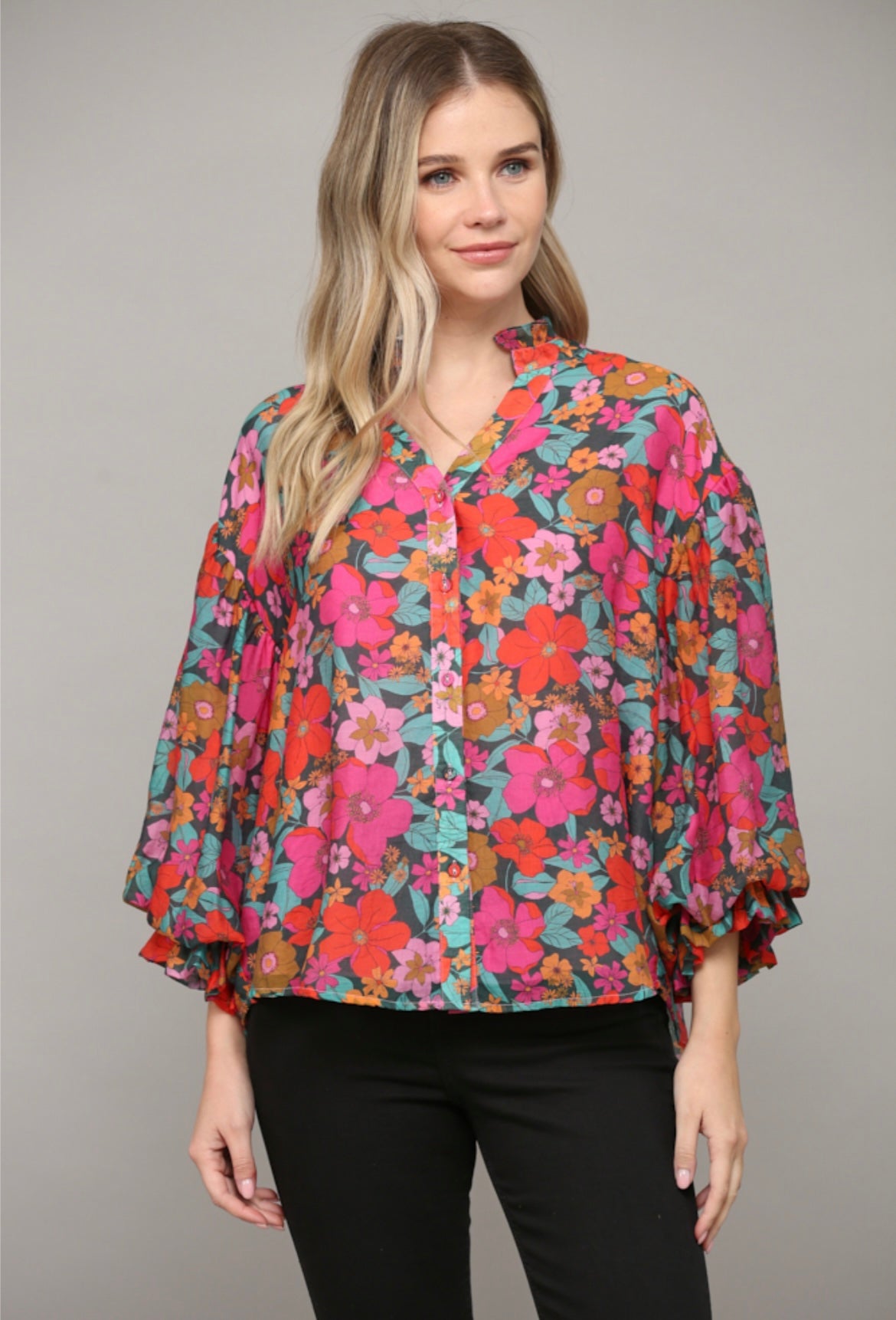 Fate by LFD Floral Bubble Sleeves Blouse