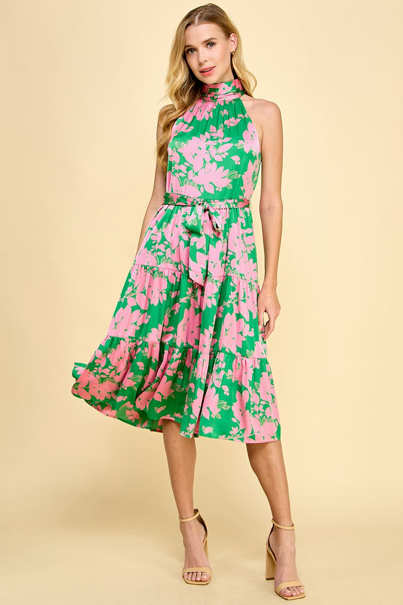 TCEC A turtleneck, Sleeveless Floral Midi Dress