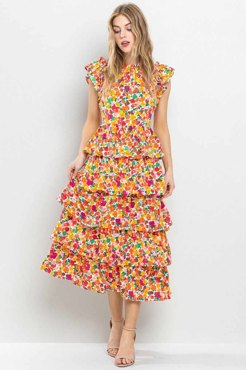 TCEC Floral Ruffled Midi Dress