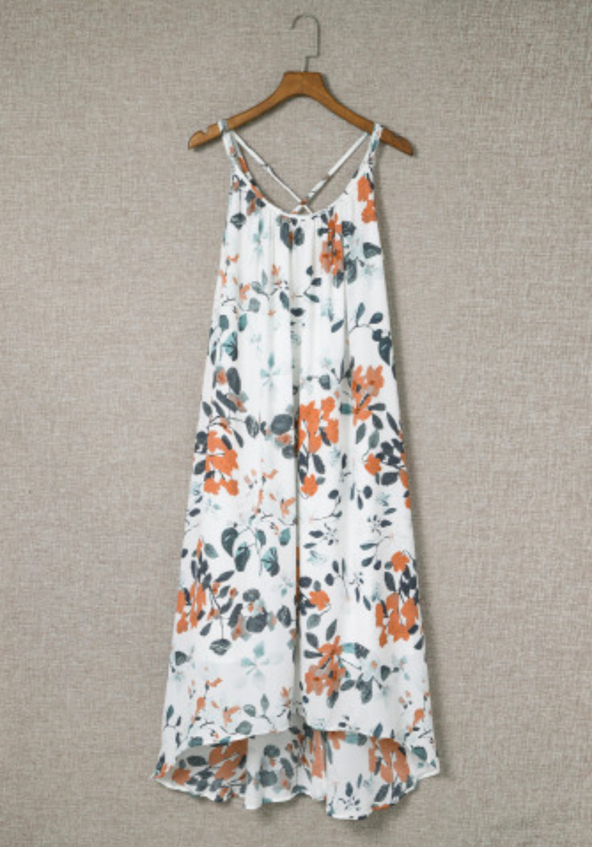 White Floral Print Spaghetti Straps Maxi Dress