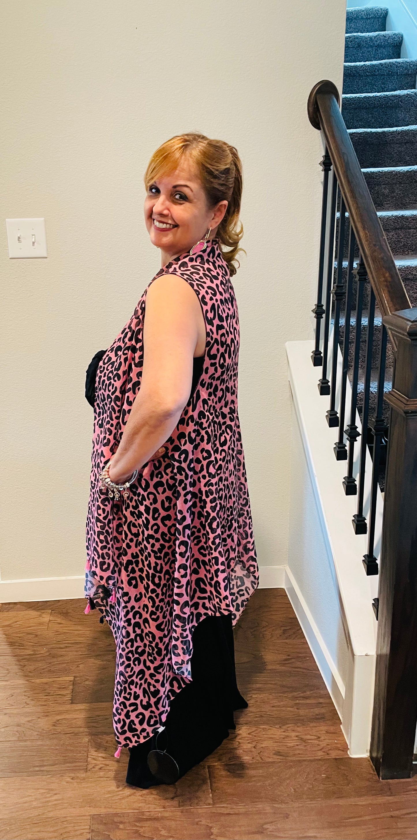 Pink Leopard Vest With Tassels