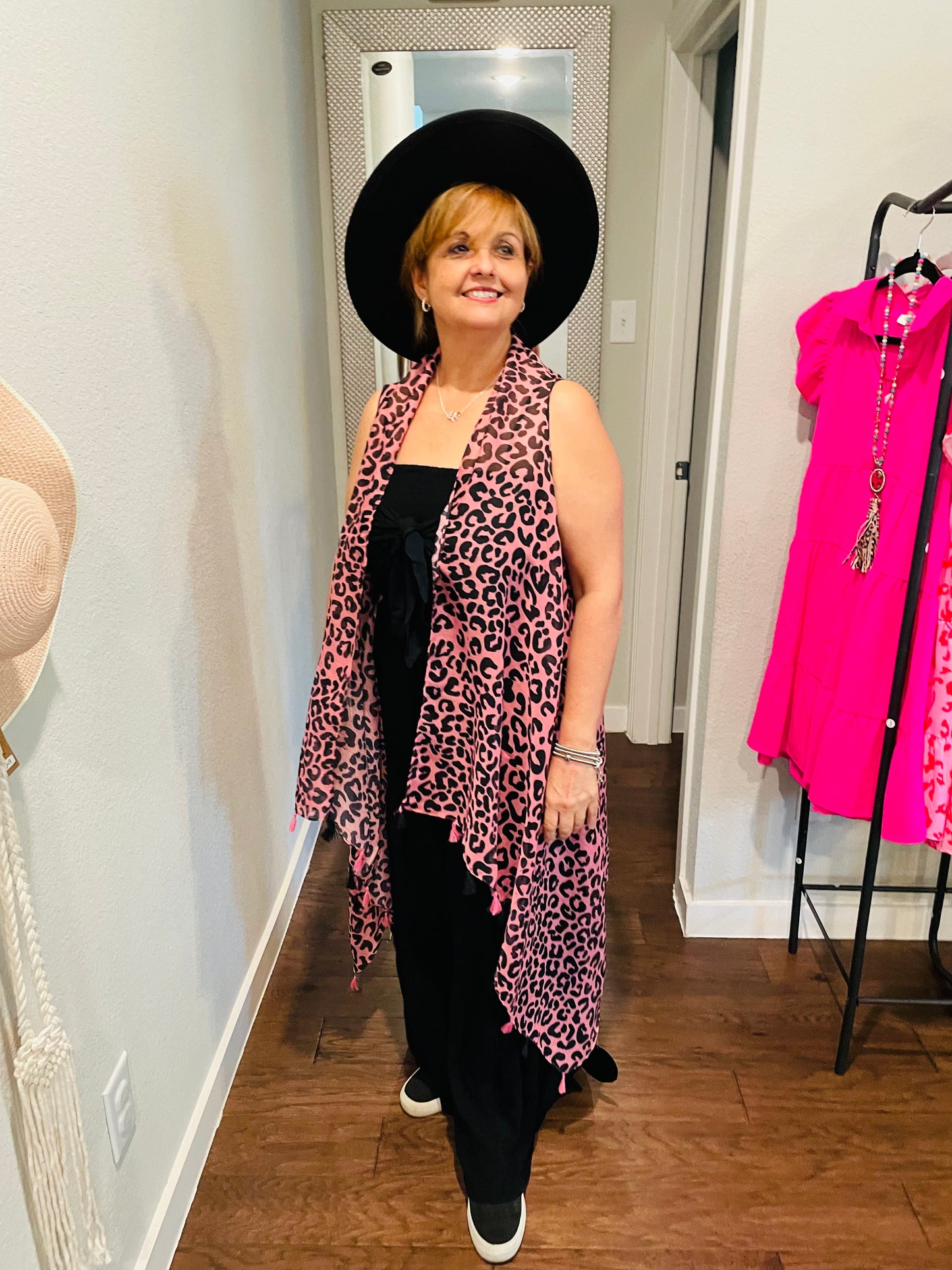 Pink Leopard Vest With Tassels