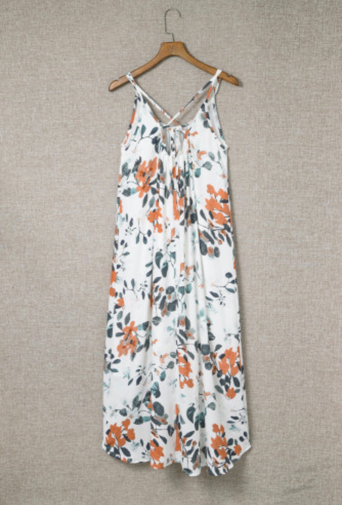 White Floral Print Spaghetti Straps Maxi Dress