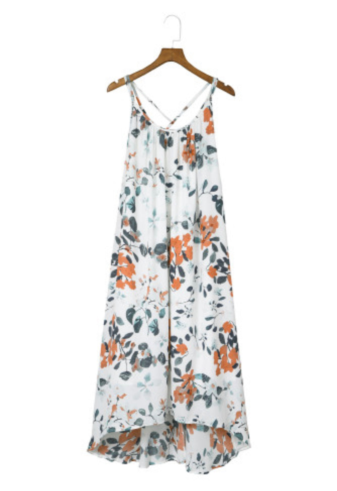 White Floral Print Spaghetti Straps Maxi Dress