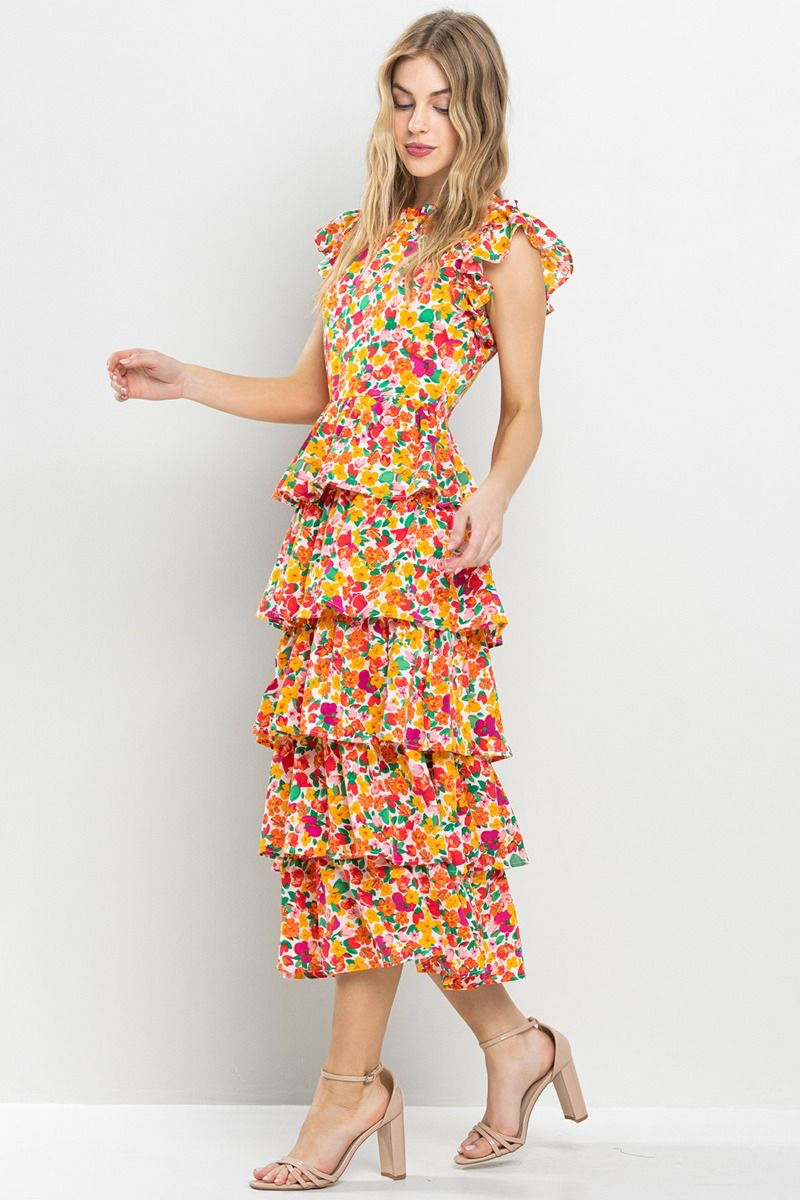 TCEC Floral Ruffled Midi Dress