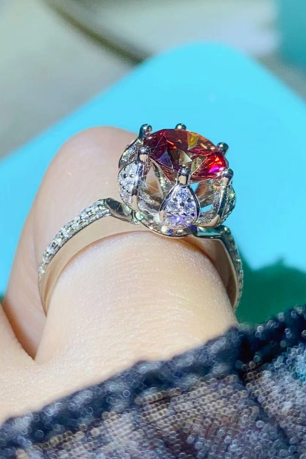 Moissanite 2 Carat 6 Prong Ring in Phoenix Fire