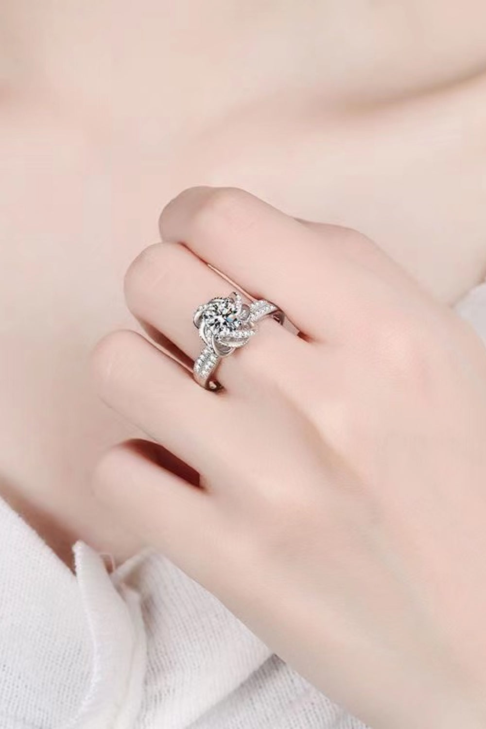 Moissanite 2 Carat Floral Platinum Plated Ring