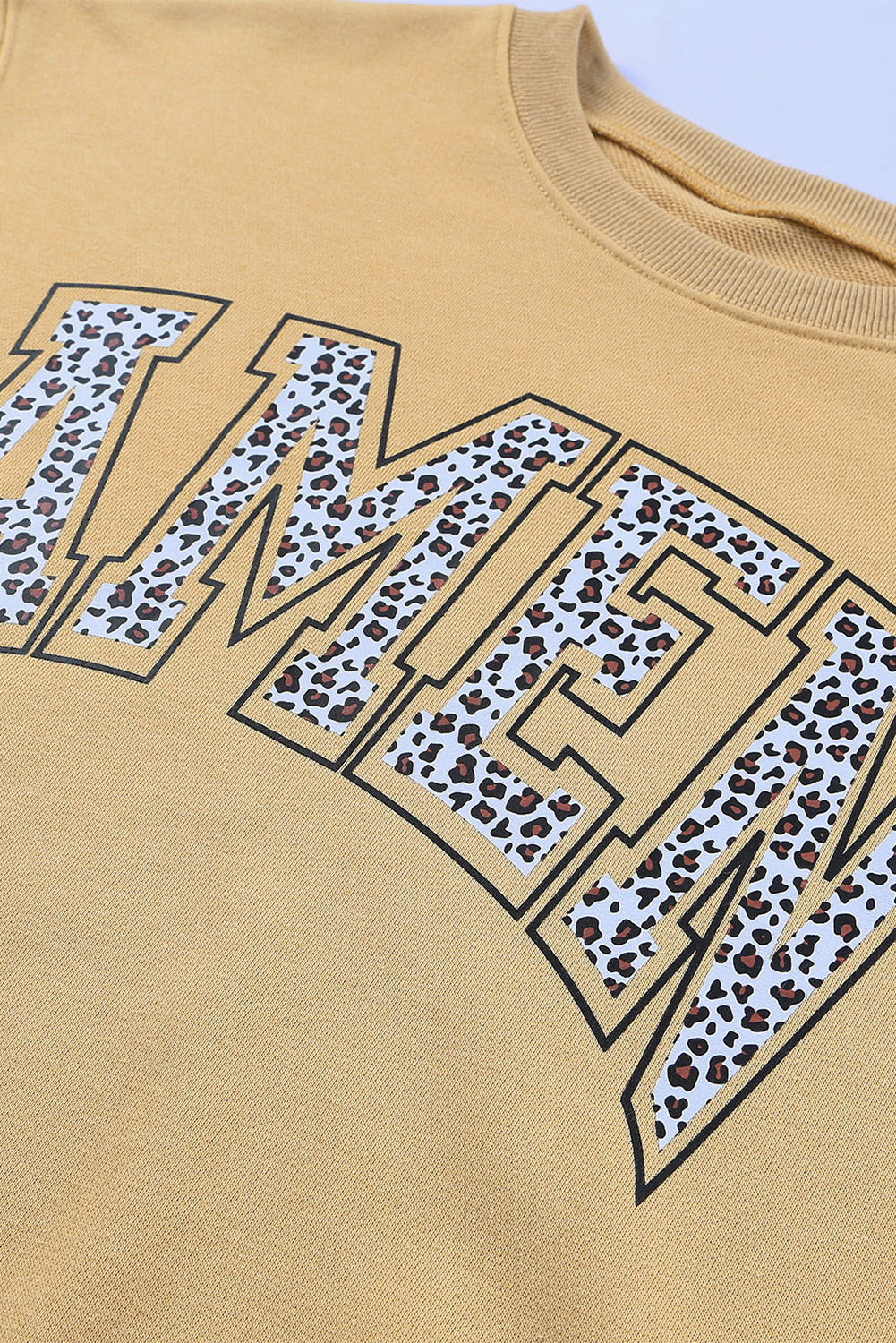 Khaki Amen Leopard Letter Print Oversized Pullover Sweatshirt