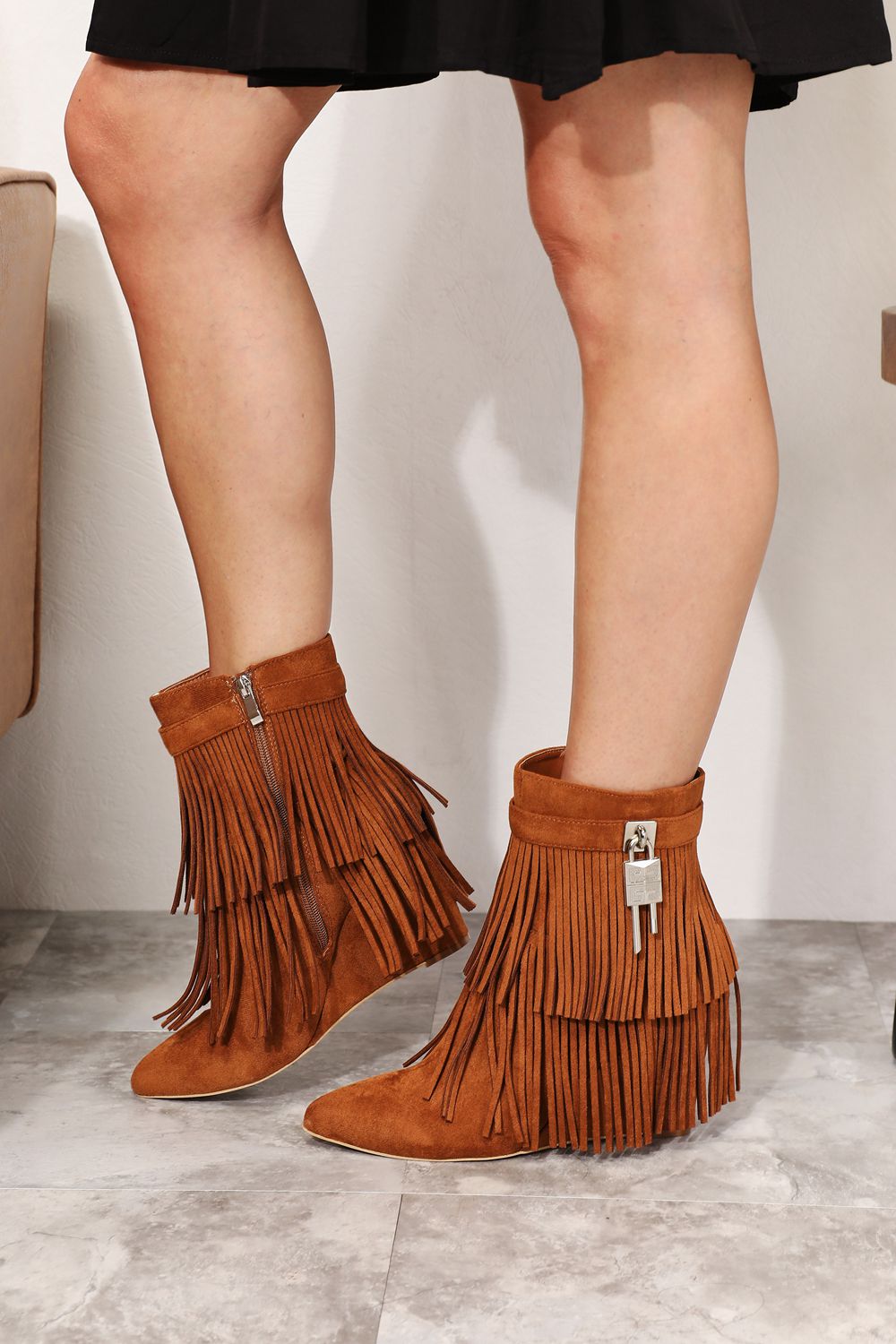 Legend Womens Tassel Wedge Heel Ankle Booties