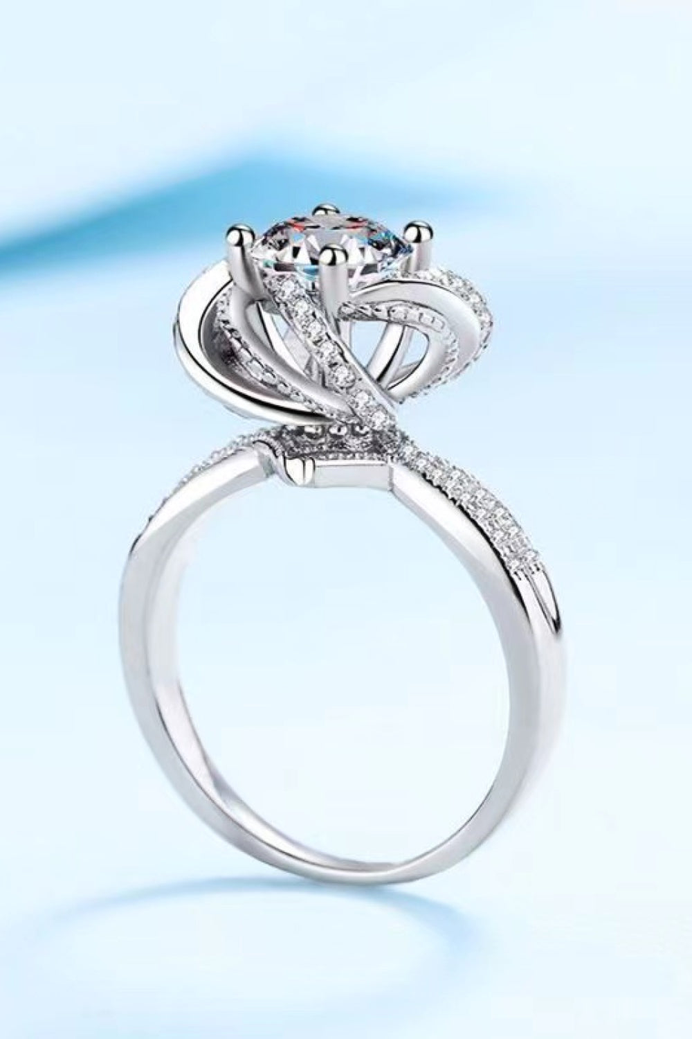 Moissanite 2 Carat Floral Platinum Plated Ring