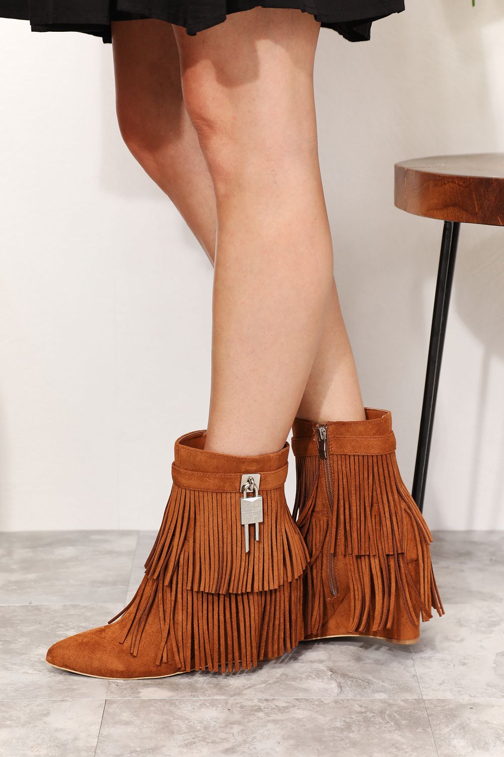 Legend Womens Tassel Wedge Heel Ankle Booties