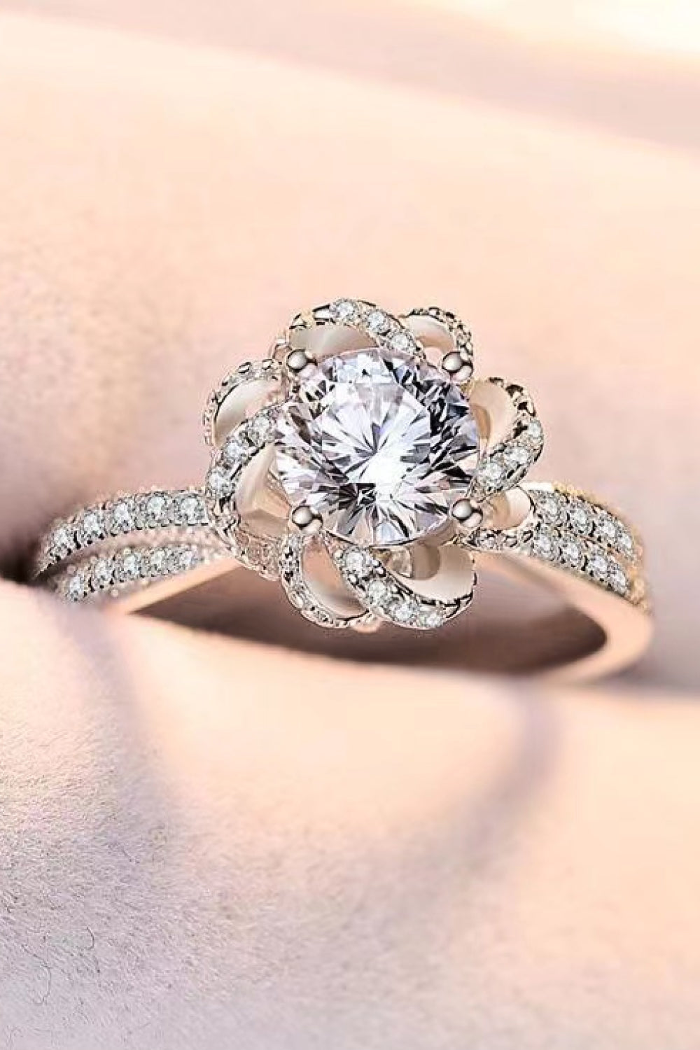 Moissanite 2 Carat Floral Platinum Plated Ring