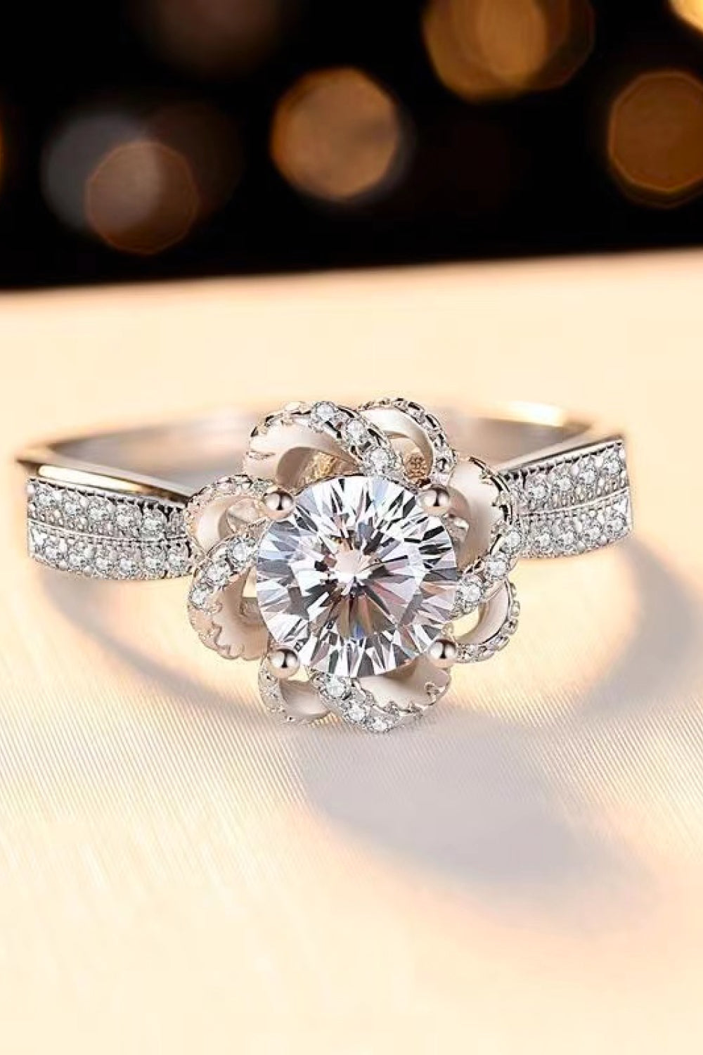 Moissanite 2 Carat Floral Platinum Plated Ring