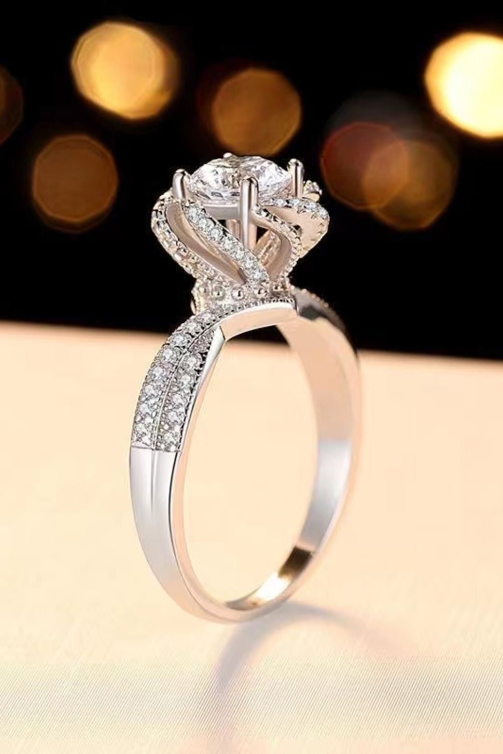 Moissanite 2 Carat Floral Platinum Plated Ring