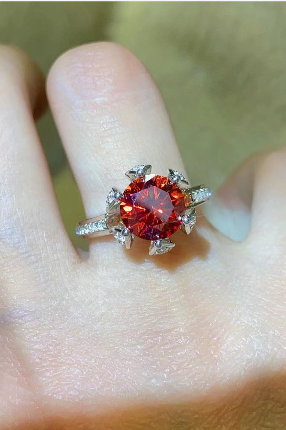 Moissanite 2 Carat 6 Prong Ring in Phoenix Fire