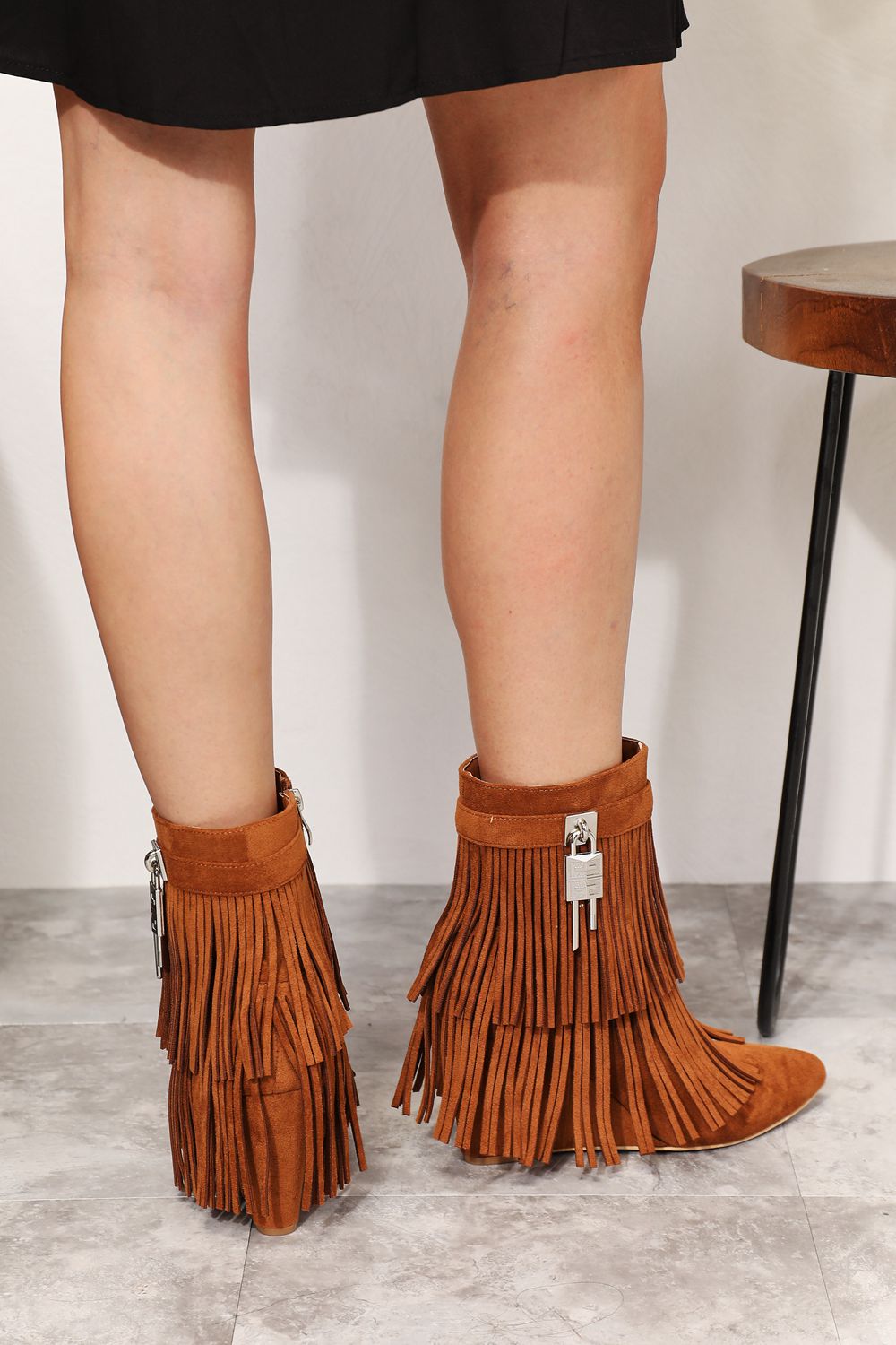 Legend Womens Tassel Wedge Heel Ankle Booties