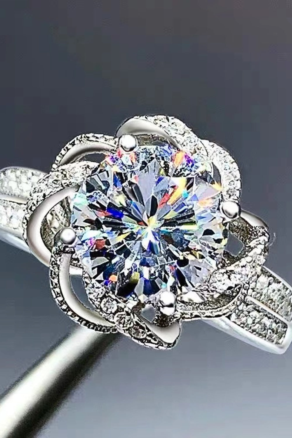 Moissanite 2 Carat Floral Platinum Plated Ring